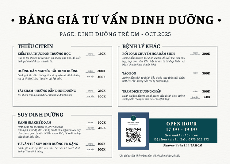 TƯ VẤN DINH DƯỠNG CHO TRẺ BỆNH LÝ – 2025