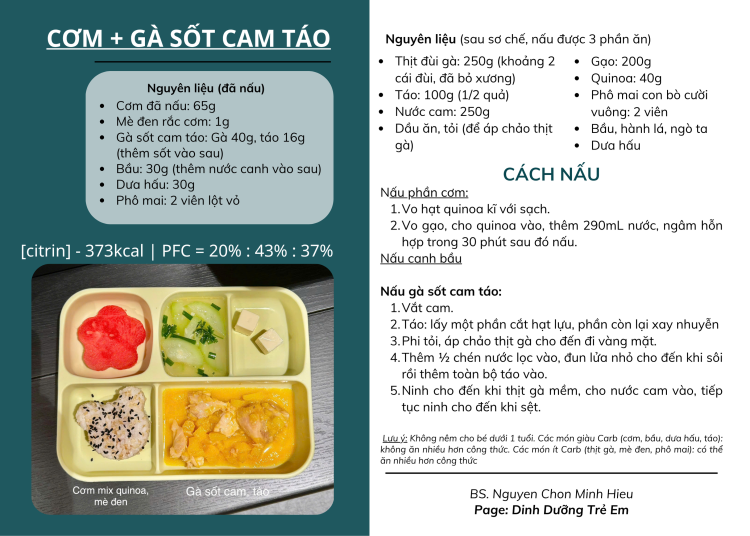 [THIẾU CITRIN] CƠM GÀ SỐT CAM TÁO (373kcal)
